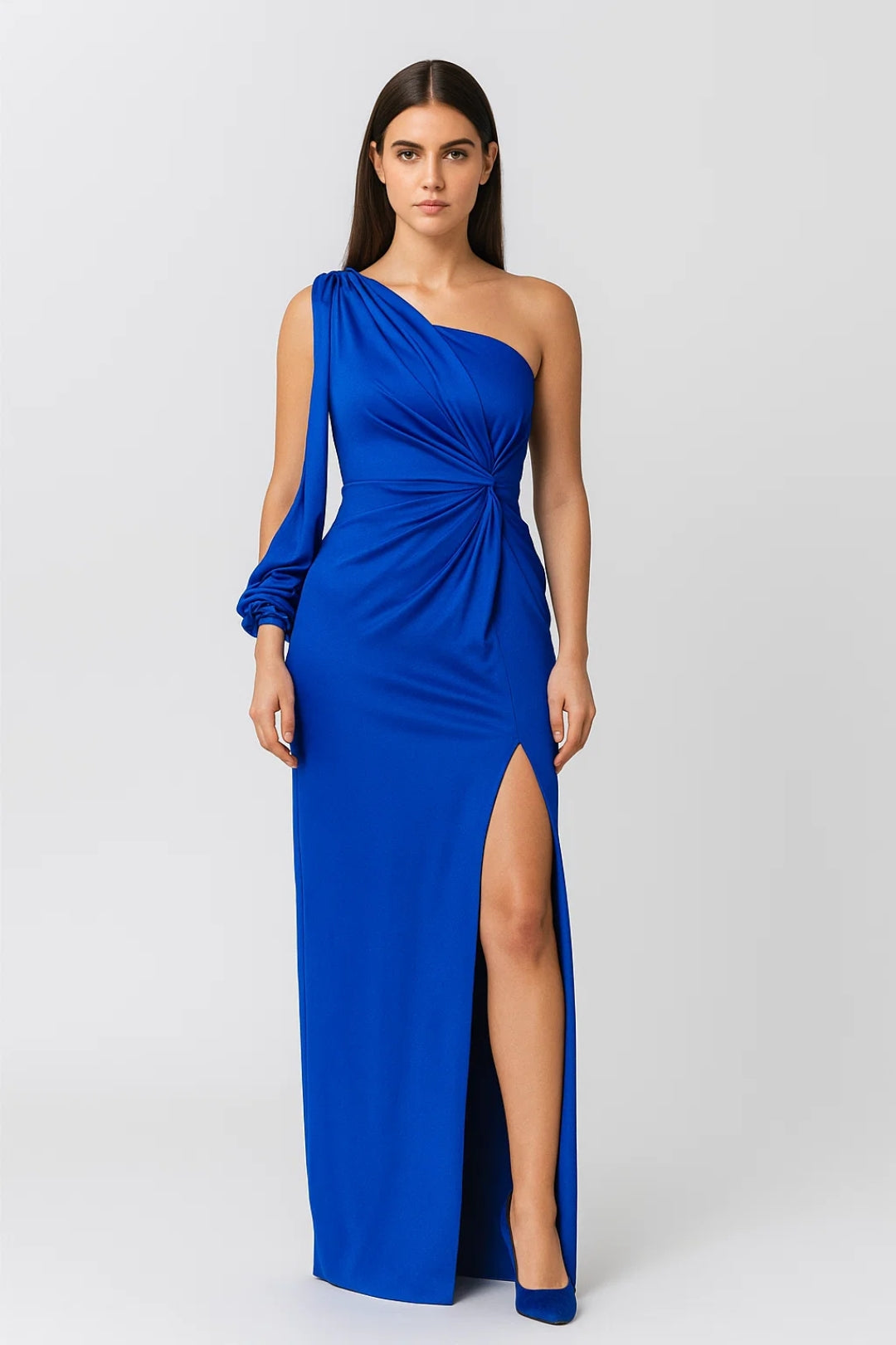 Robe Maxi Femme - One Shoulder Drapée Manche Fendue avec Fente | Chic