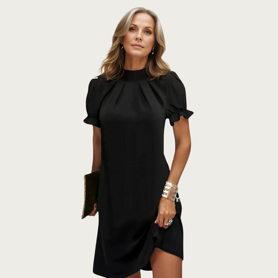 Anaïs - Robe Invitée Mariage Femme Chic à Col Montant et Manches Bouffantes