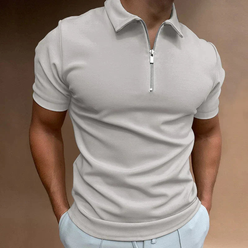 Antoine - Polo Homme Zippé Ajusté avec Col Structuré Style Classique