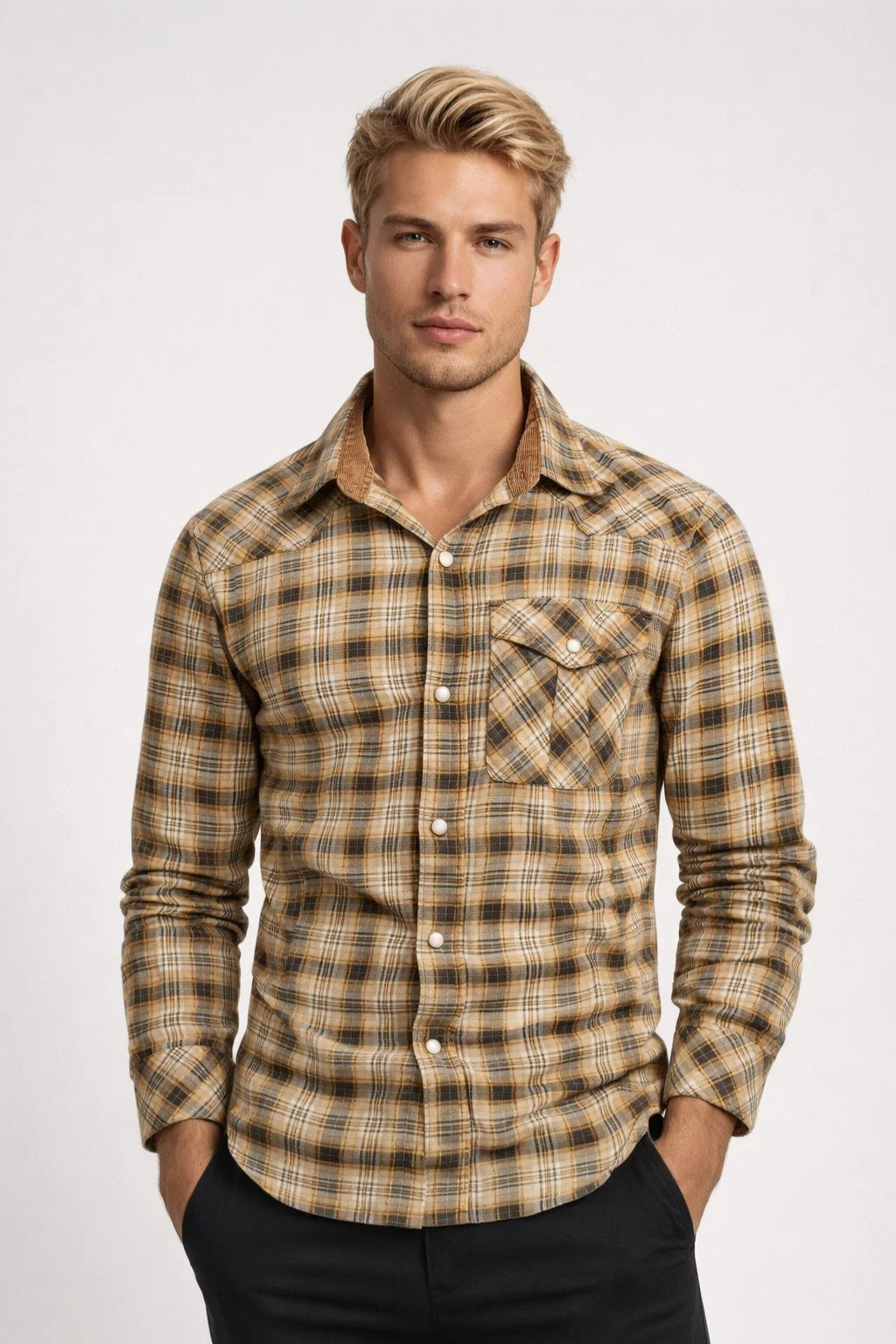 Chemise Homme - Manches Longues Carreaux Poche Poitrine | Casual