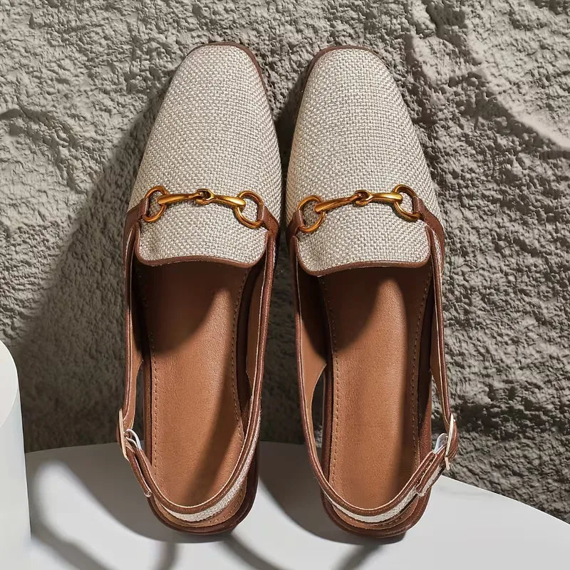 Chloé - Sandales Orthopédiques Femme Chic à Bride Arrière avec Détail Mors Doré