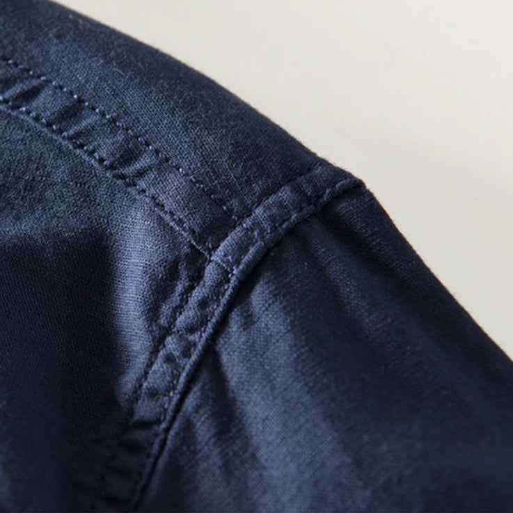 Gabriel - Chemise en Lin Homme Casual avec Col Mao et Boutonnage Partiel