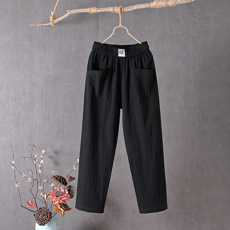 Jade - Pantalon en Lin Femme Décontracté avec Poches Plaquées et Taille Élastiquée