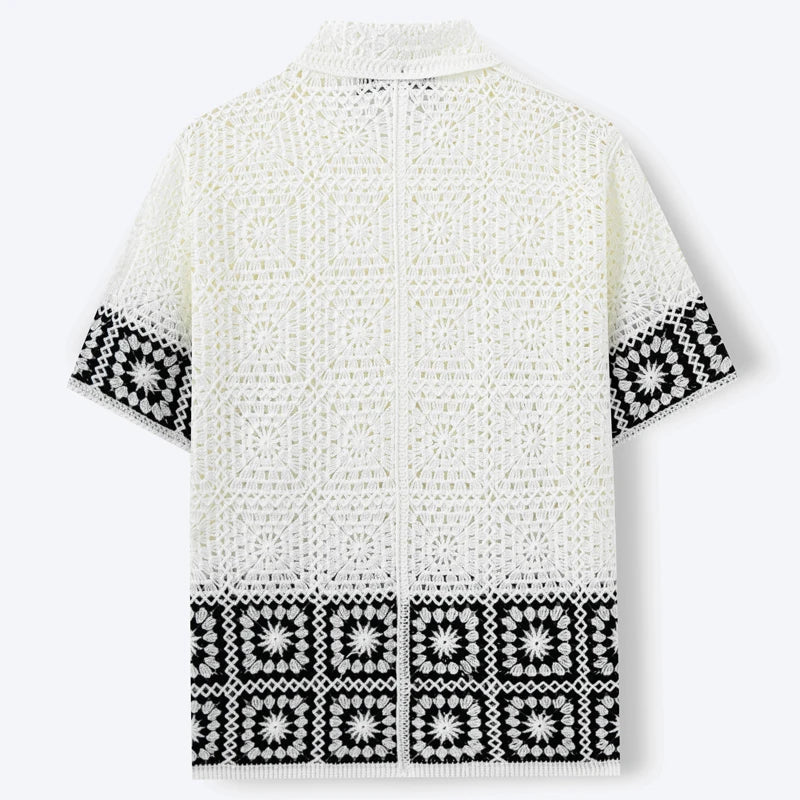 Louis - Chemise Homme Bohème Manches Courtes avec Motifs Graphiques et Col Classique