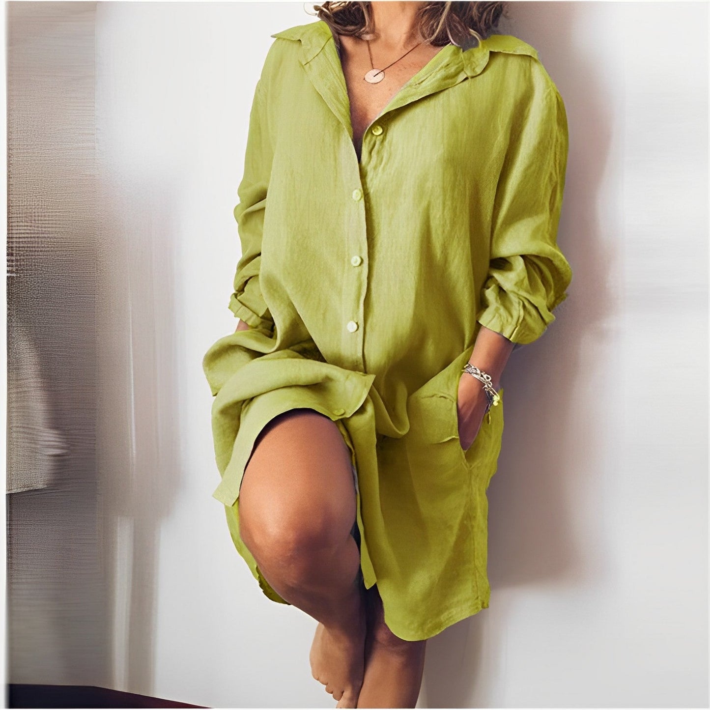 Louise - Robe d'Été Casual Femme Oversize à Boutons avec Col Chemise et Poches
