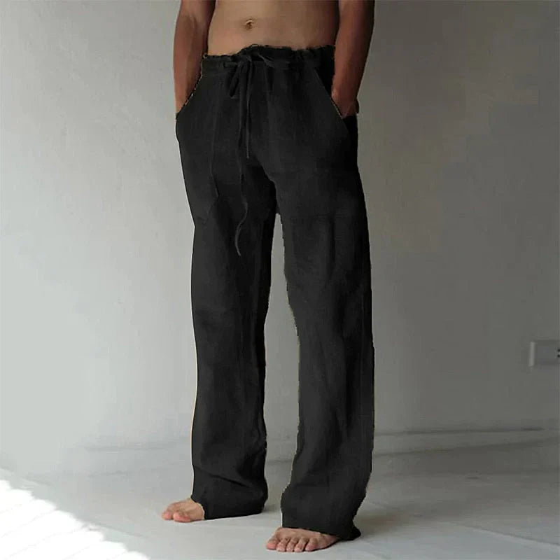 Mathis - Pantalon en Lin Homme Fluide avec Cordon Bohème et Poches Latérales