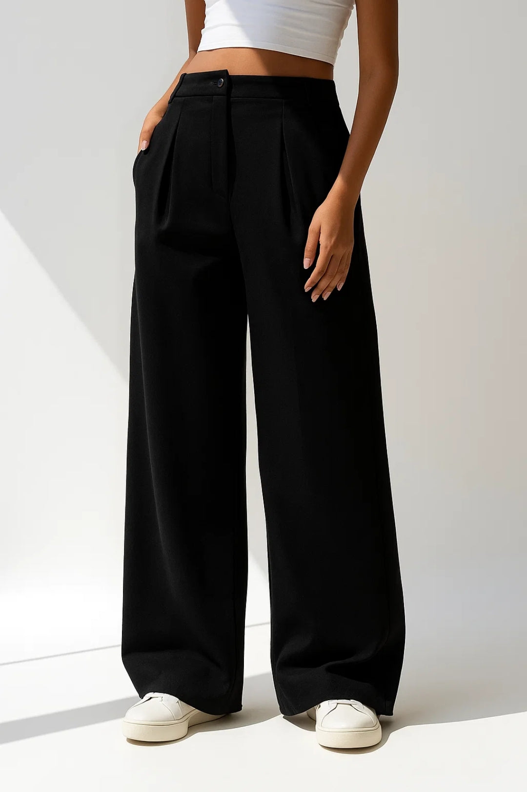 Pantalon Femme - Coupe Large Taille Haute Plissé | Chic