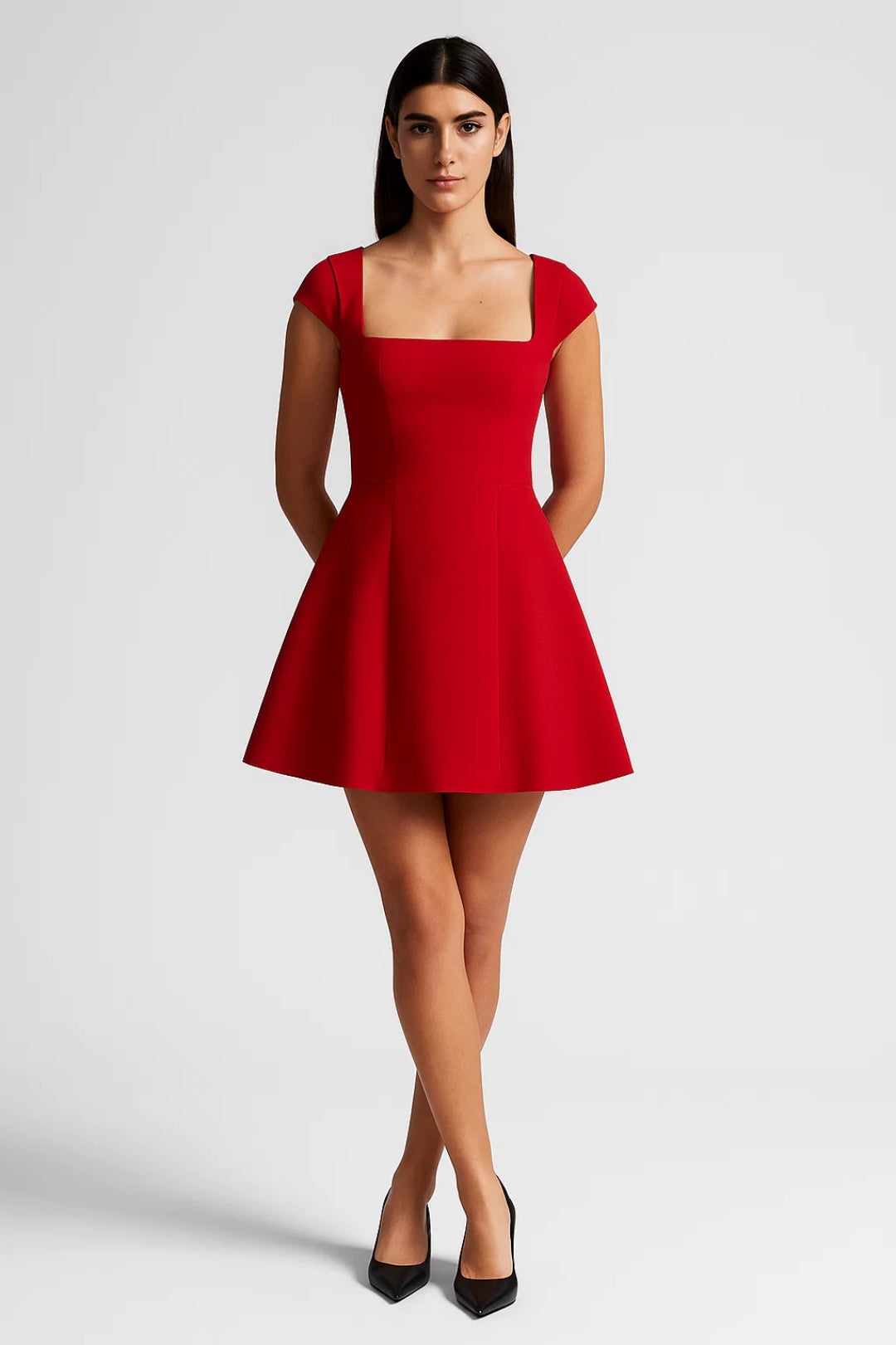 Robe Mini Femme - Encolure Carrée Manches Courtes Patineuse | Chic