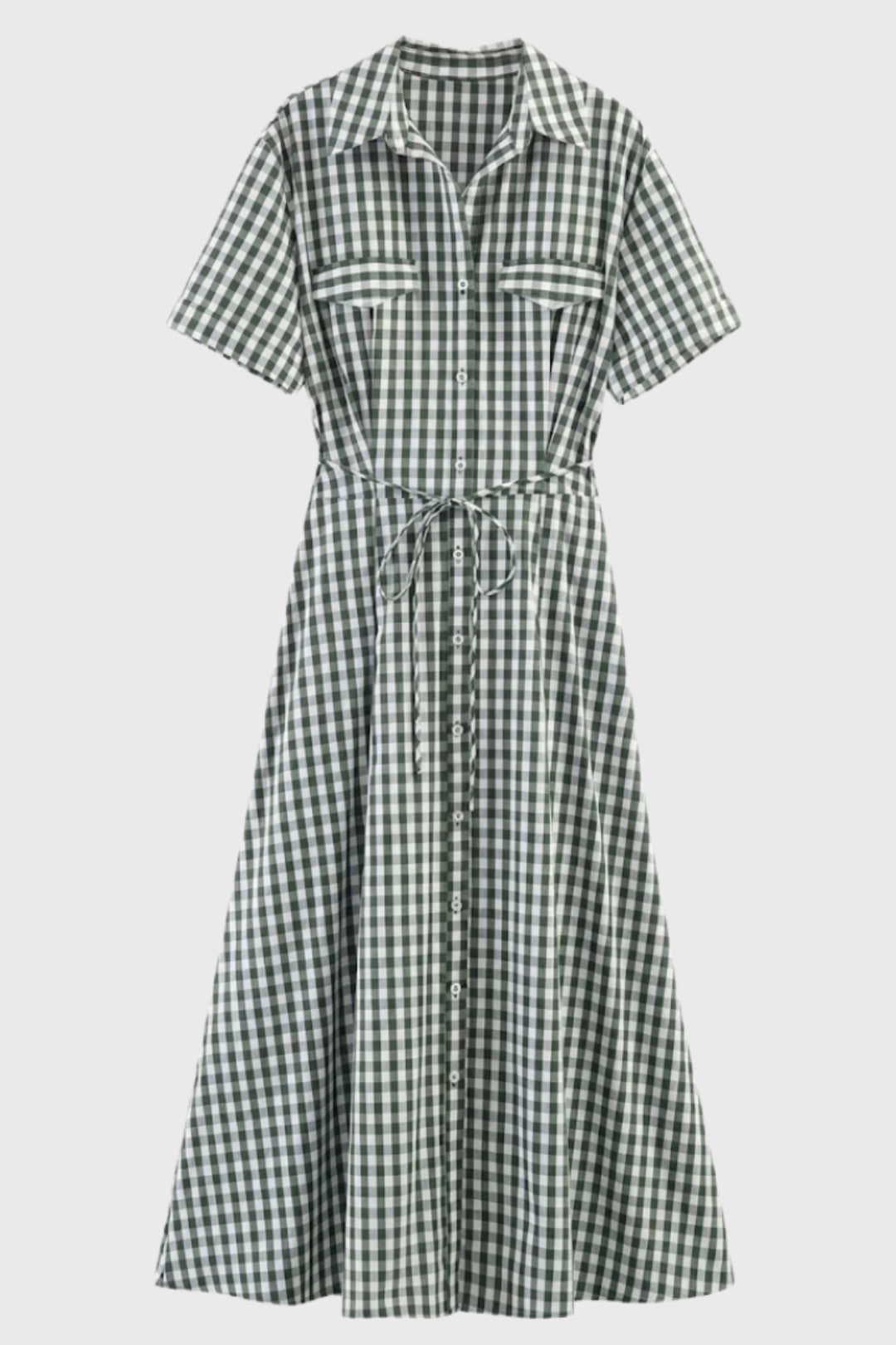 Robe Femme Midi - Chemisier Vichy Ceinture Nouée Manches Courtes