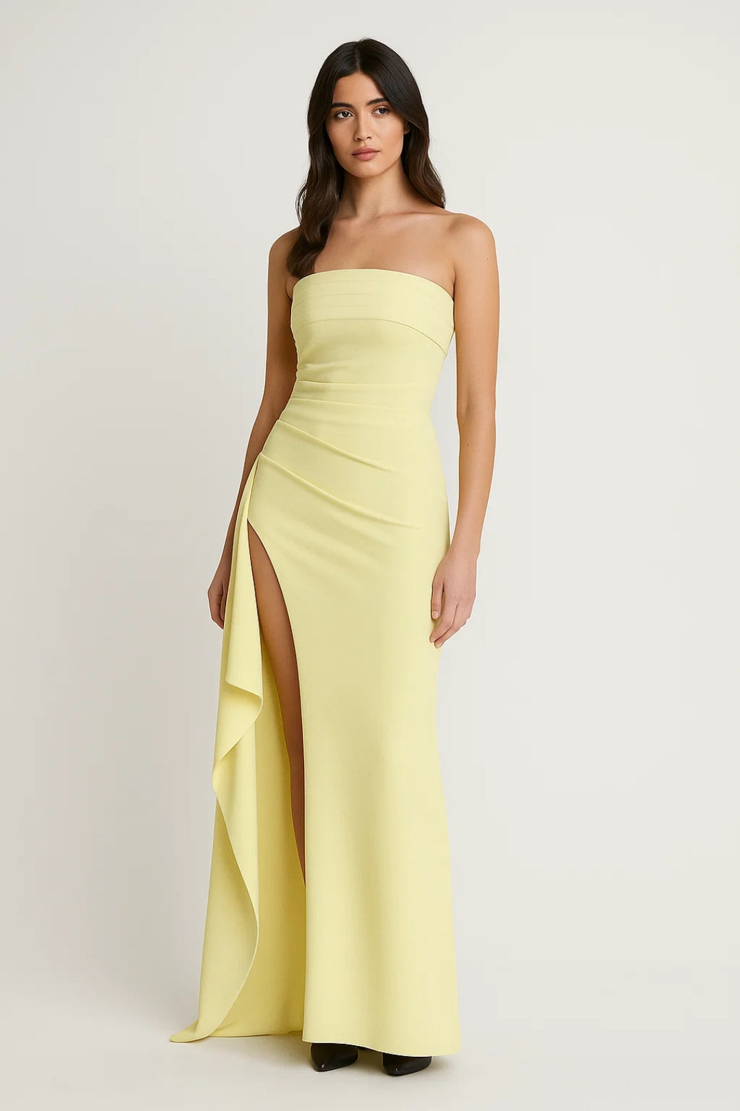 Robe Maxi Femme - Bustier Drapée Fendue Volant | Élégante