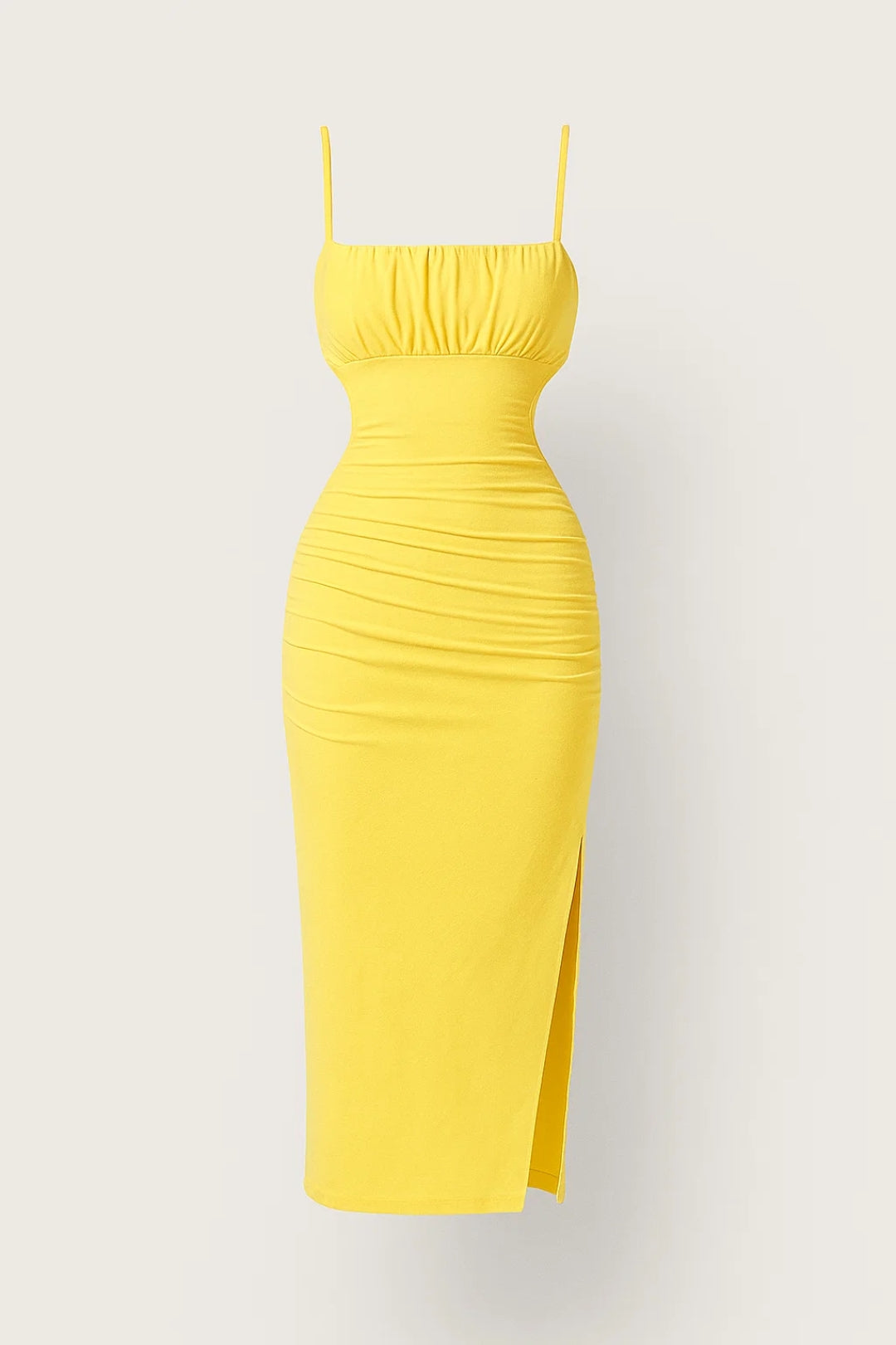 Robe Midi Femme - Bretelles Fines Drapée Cut-Out avec Fente | Chic