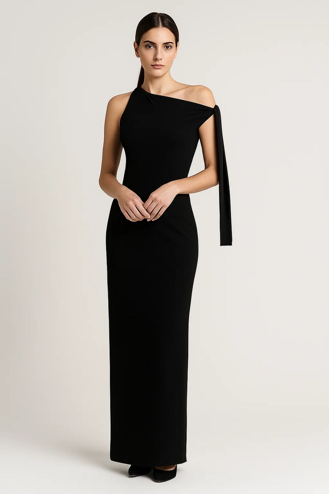 Robe Maxi Femme - Asymétrique Sans Manches avec Noeud | Élégant