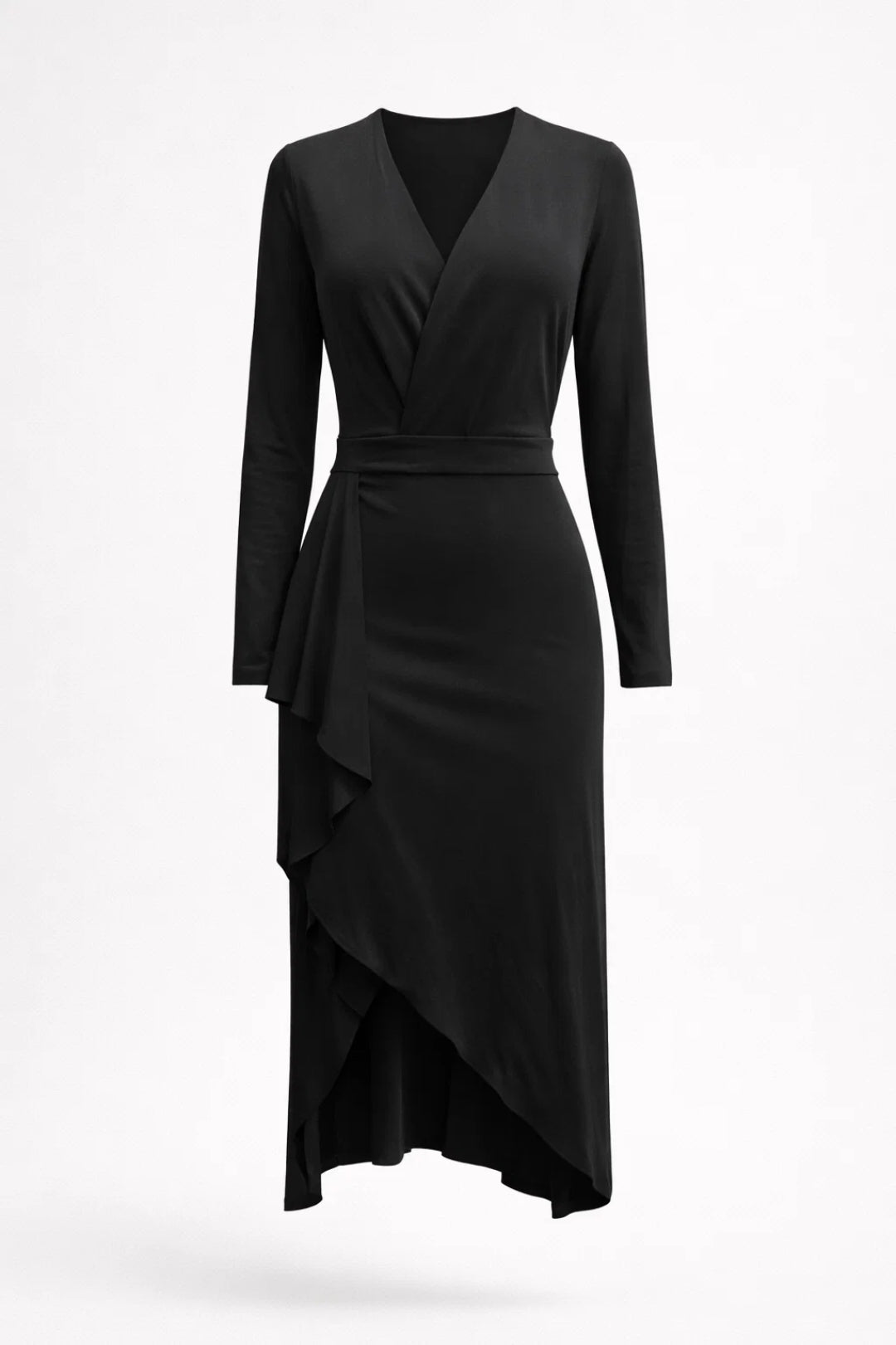 Robe Midi Femme - Col V Croisé Manches Longues Volant | Élégante
