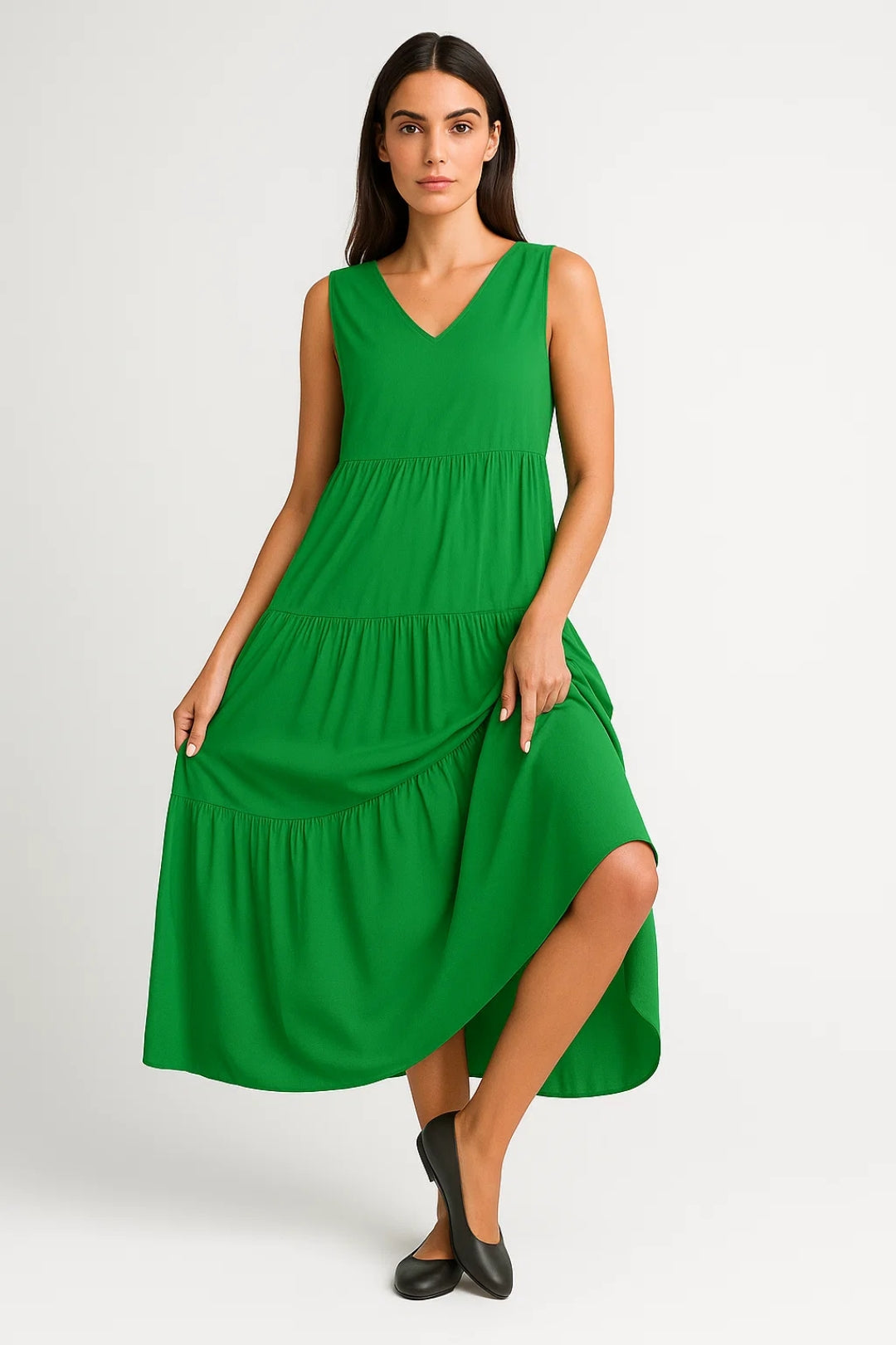 Robe Maxi Femme - Sans Manches Col V avec Jupe Étagée | Casual