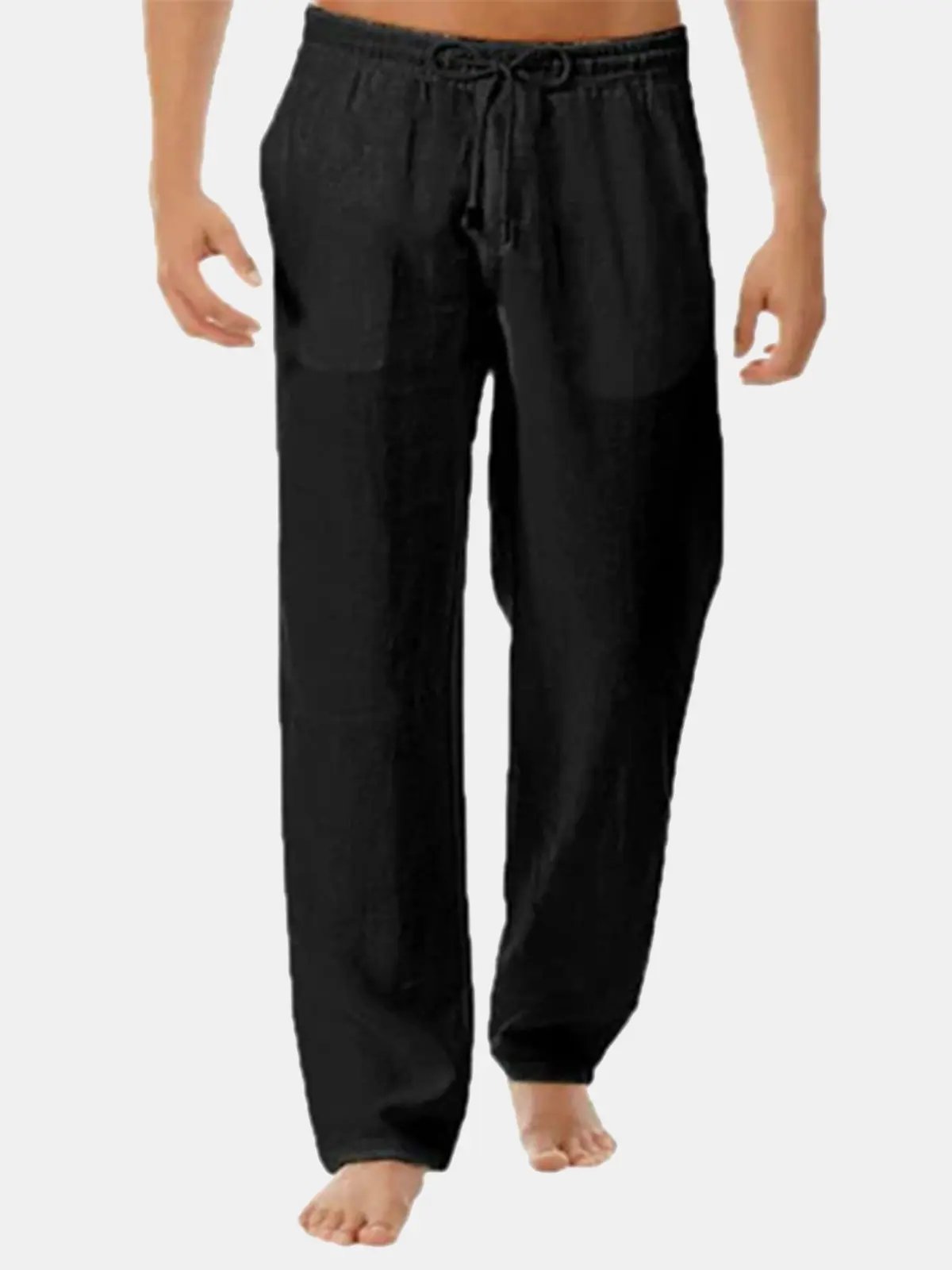 Romain - Pantalon en Lin Homme Classique avec Pince et Taille Élastiquée