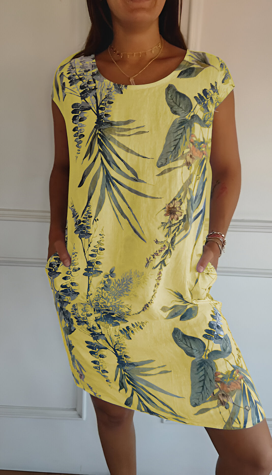 Sophie - Robe d'Été Femme Imprimé Tropical à Poches et Manches Courtes Décontractée Casual