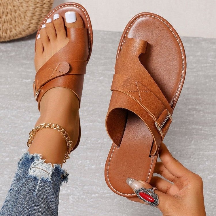 Élise - Sandales Orthopédiques Plates Femme Chic avec Boucle et Anneau Orteil