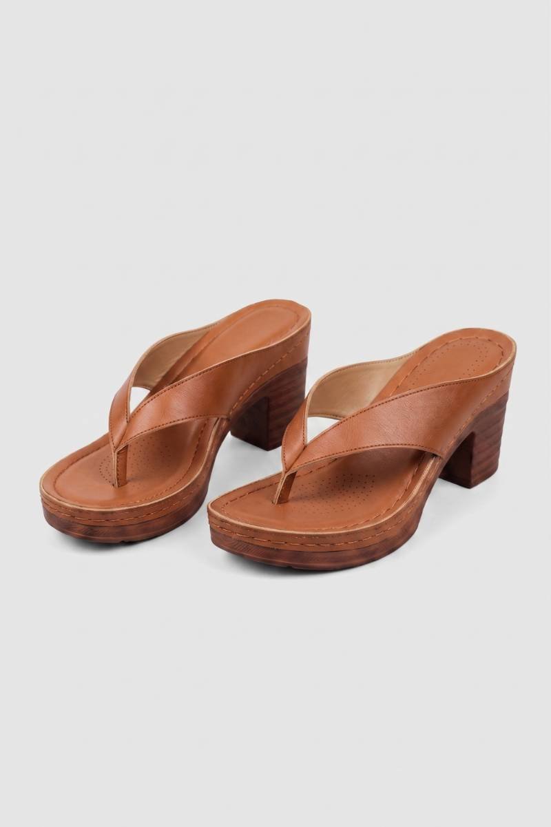Mules Femme - Tongs Talon Bloc Plateforme Bois | Chic — Cognac