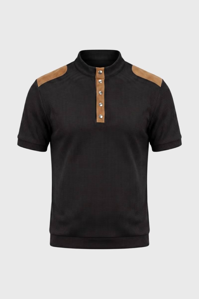 Polo Homme - Élégant Col Montant Détails Contrastés | Style — Noir