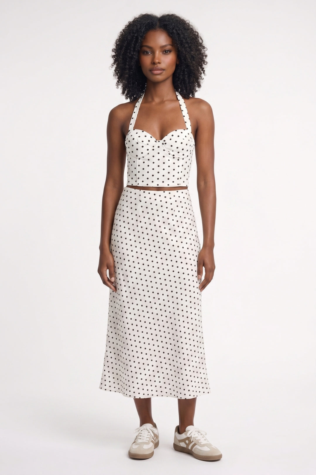 Ensemble Femme - Crop Top et Jupe midi à Pois | Rétro