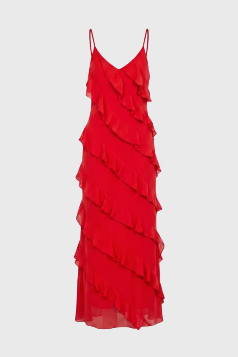 Robe maxi Femme - Bretelles Volants Étagés | Romantique — Rouge