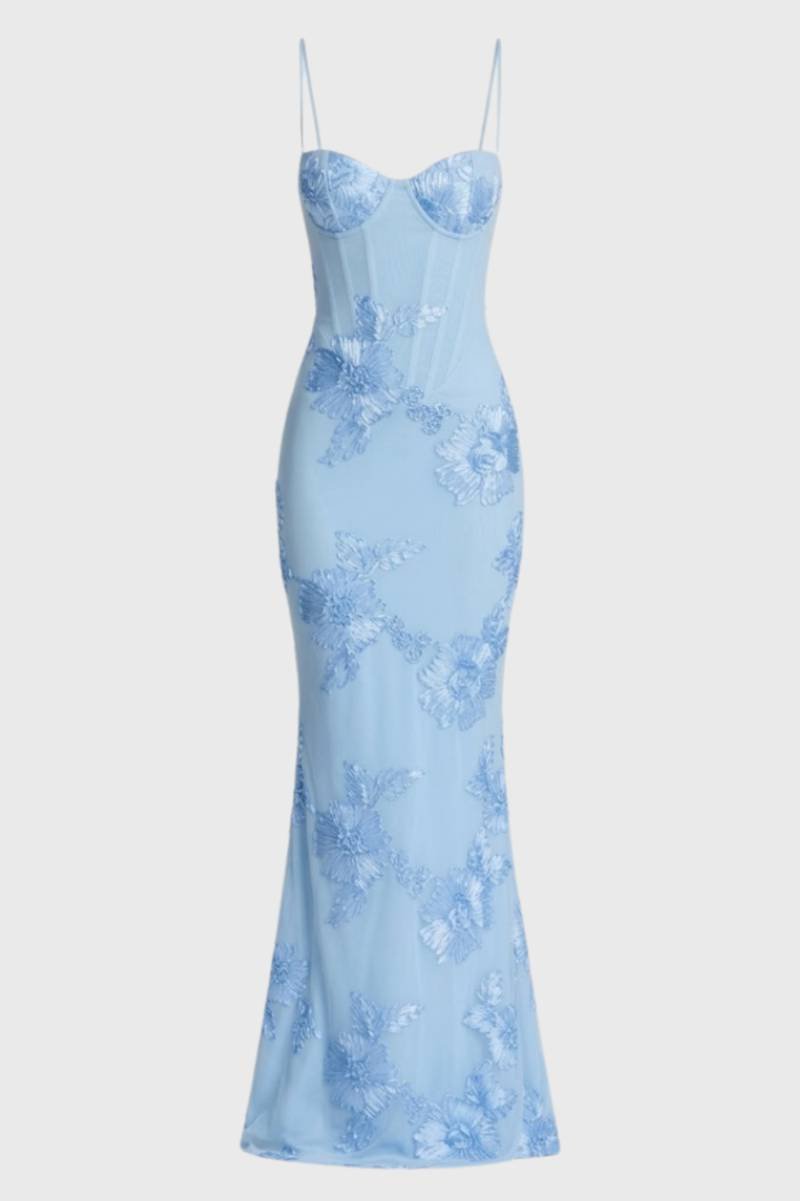 Robe Maxi Femme - Bustier Élégante | Bretelles Ajustables - Bleu Clair