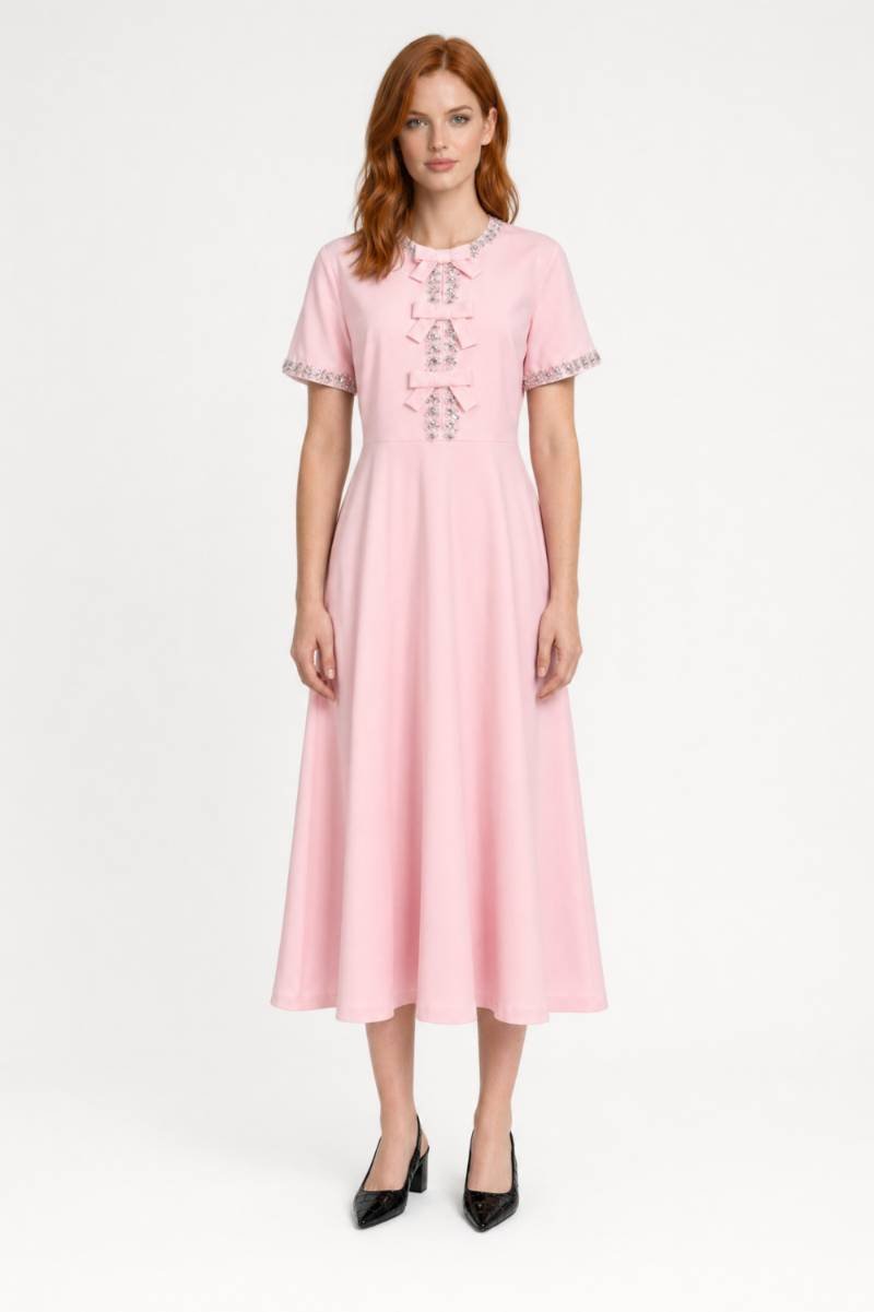 Robe midi Femme - Col Chemise Détails Brodés | Vintage — Rose