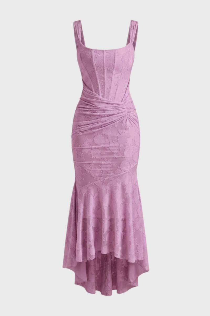 Robe Midi Femme - Sirène Asymétrique avec Bretelles | Élégante - Rose
