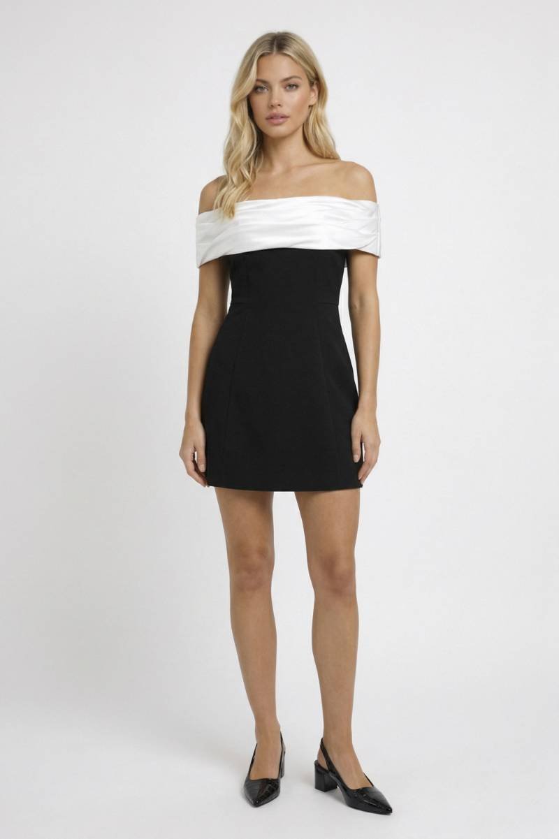 Robe Mini Femme - Épaules Nues Bicolore | Cocktail - Noir et Blanc