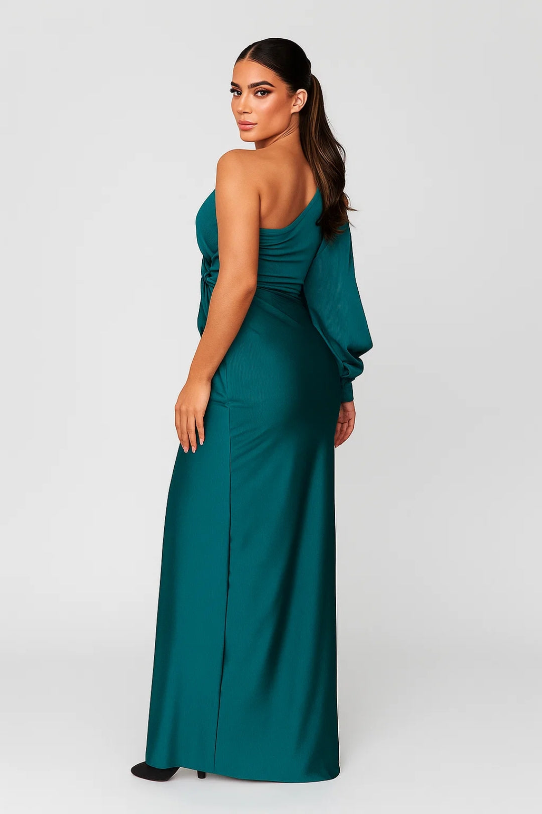 Robe Maxi Femme - One Shoulder Drapée Manche Fendue avec Fente | Chic