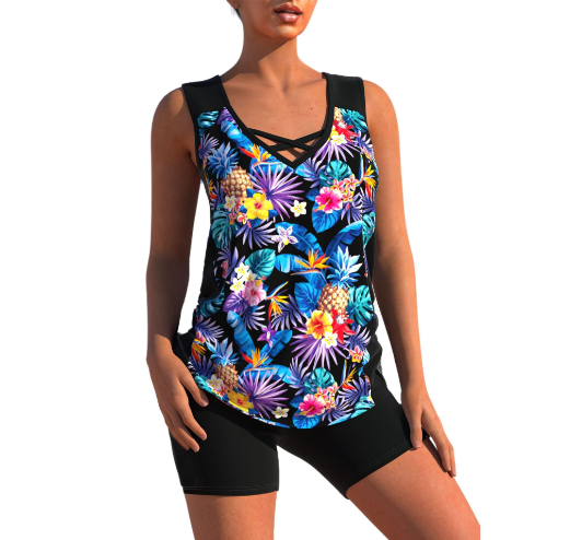 Amélie - Maillot de Bain Femme Deux Pièces Tendance avec Tankini et Short Gainant