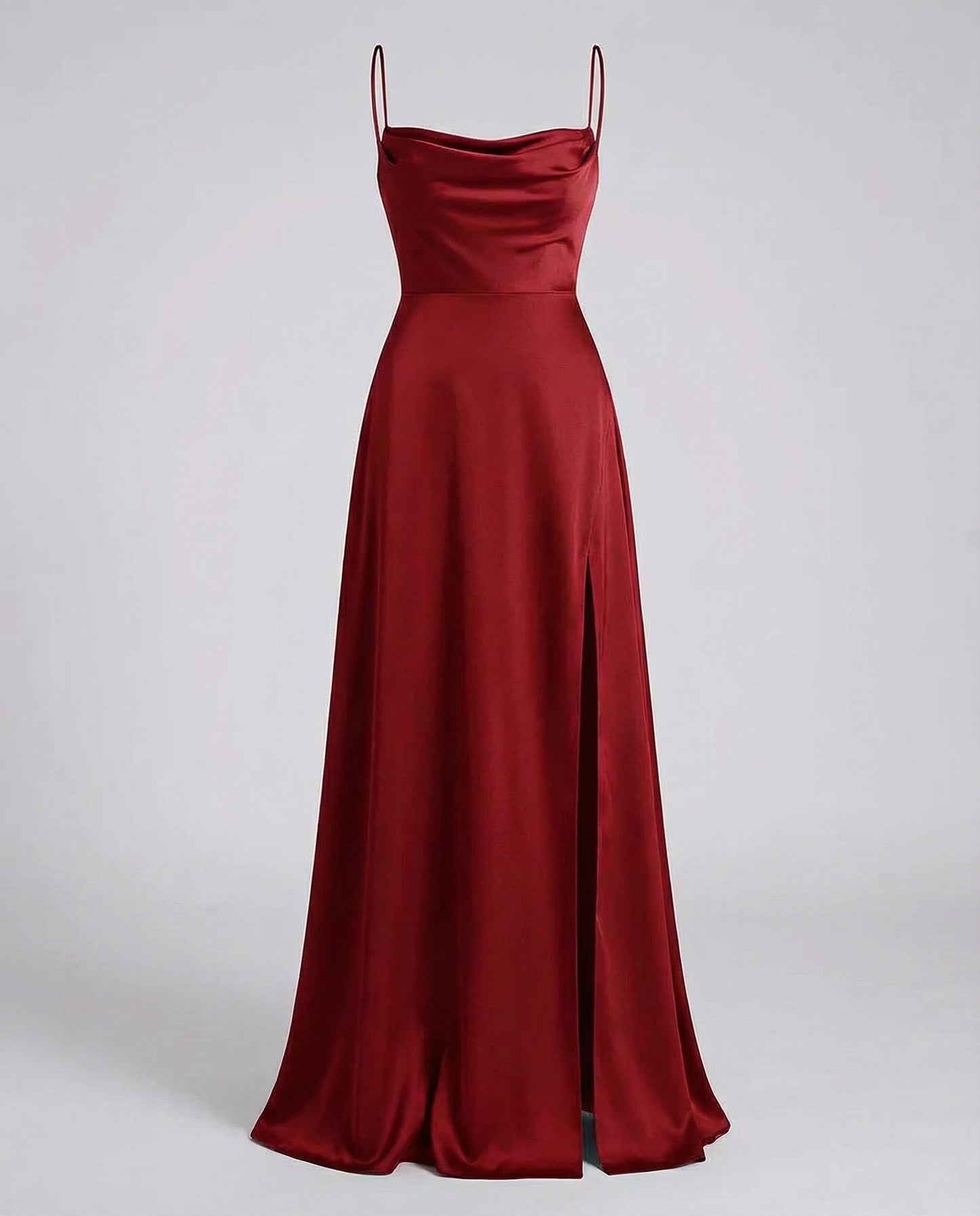 Amélie - Robe Invitée Mariage Femme Maxi à Bretelles Fines Encolure Drapée et Fente Élégante