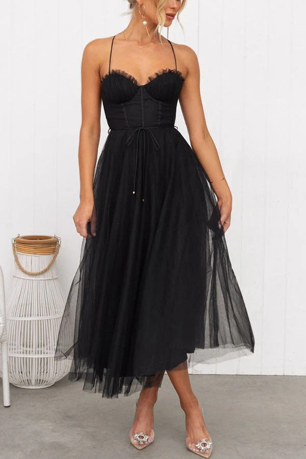 Amélie - Robe Invitée Mariage Femme Romantique Bustier Tulle et Bretelles Fines