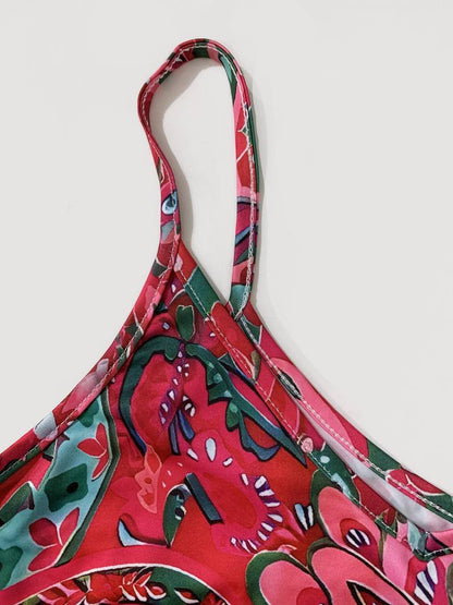 Amélie - Robe d'Été Bohème Femme à Bretelles Fines avec Imprimé Fleuri et Col V