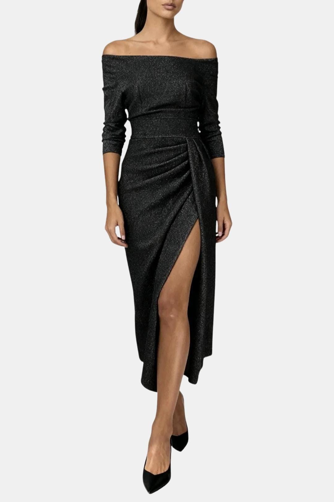 Amélie - Robe de Soirée Longue Femme Glamour Épaules Dénudées avec Drapé et Fente