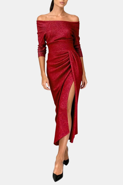 Amélie - Robe de Soirée Longue Femme Glamour Épaules Dénudées avec Drapé et Fente