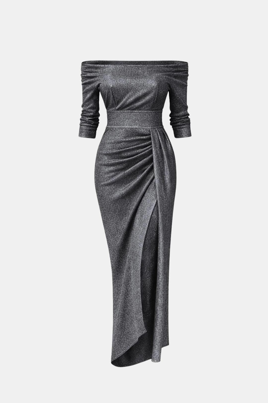 Amélie - Robe de Soirée Longue Femme Glamour Épaules Dénudées avec Drapé et Fente