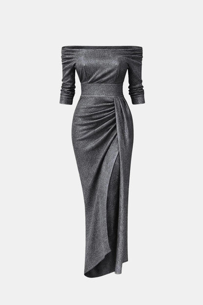 Amélie - Robe de Soirée Longue Femme Glamour Épaules Dénudées avec Drapé et Fente