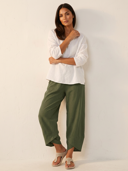 Anaïs - Pantalon en Lin Femme Décontracté avec Coupe Large et Taille Élastiquée