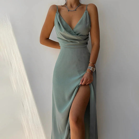 Anaïs - Robe Invitée Mariage Femme Col Bénitier et Fente Haute
