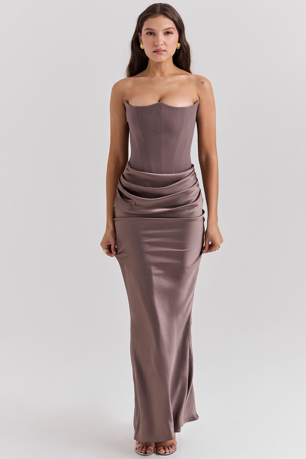 Anaïs - Robe Invitée Mariage Femme Longue Bustier sans Bretelles avec Drapé