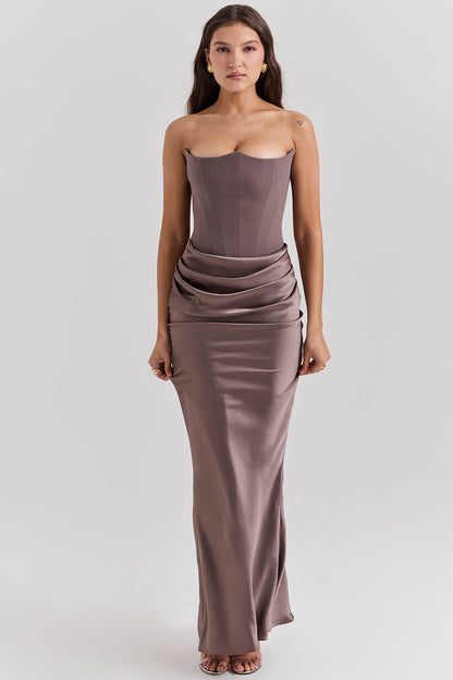 Anaïs - Robe Invitée Mariage Femme Longue Bustier sans Bretelles avec Drapé