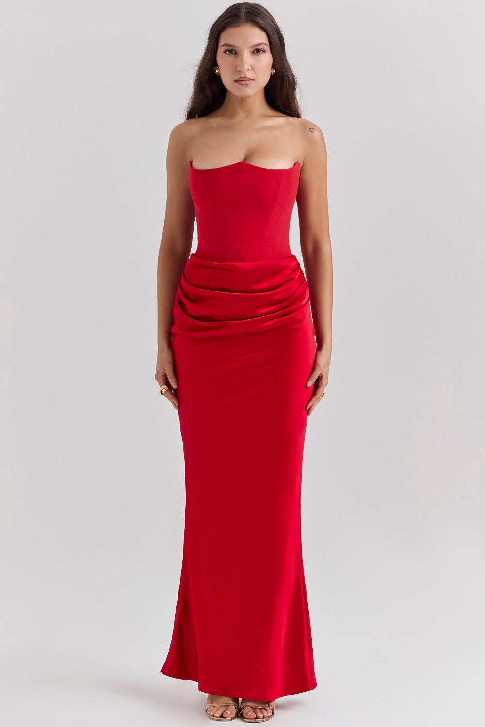 Anaïs - Robe Invitée Mariage Femme Longue Bustier sans Bretelles avec Drapé