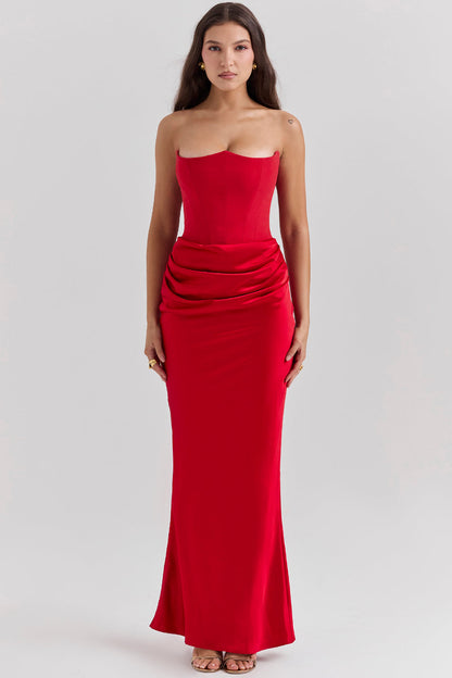 Anaïs - Robe Invitée Mariage Femme Longue Bustier sans Bretelles avec Drapé