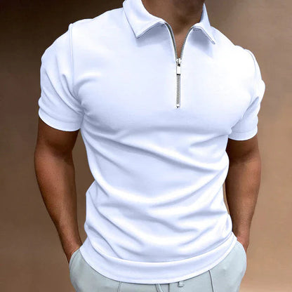 Antoine - Polo Homme Zippé Ajusté avec Col Structuré Style Classique