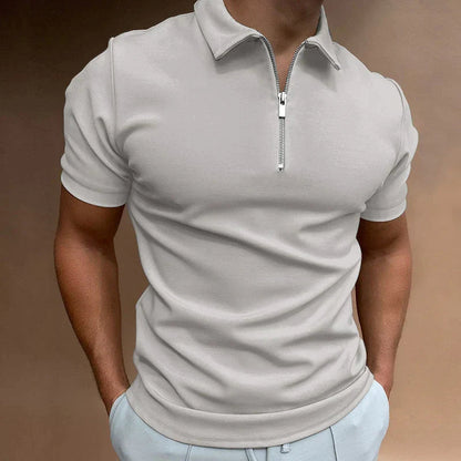 Antoine - Polo Homme Zippé Ajusté avec Col Structuré Style Classique