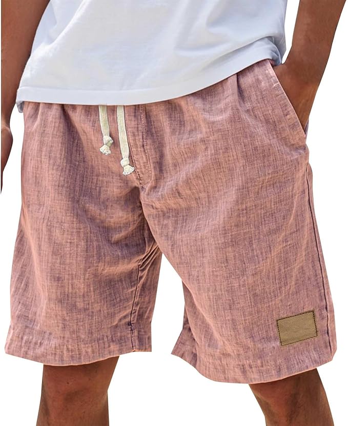 Antoine - Short en Lin Homme Casual avec Cordon de Serrage et Coupe Décontractée