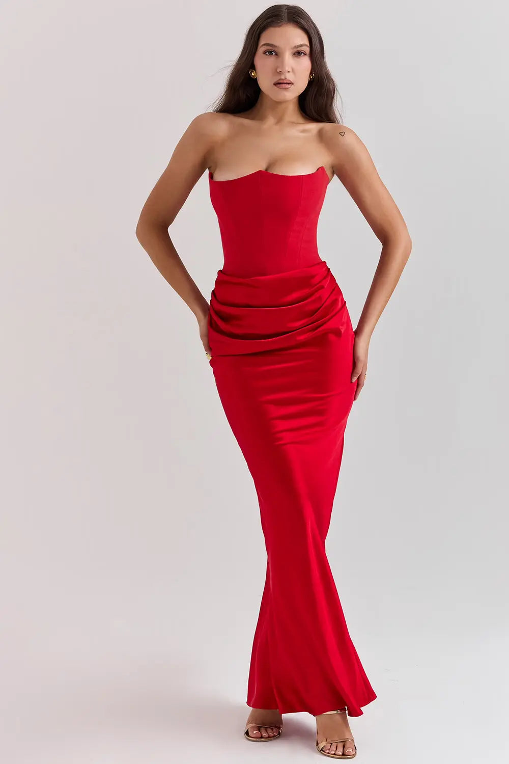 Aurélie - Robe Mariage Invitée Maxi Femme Élégante avec Bustier Corset et Jupe Drapée Sirène