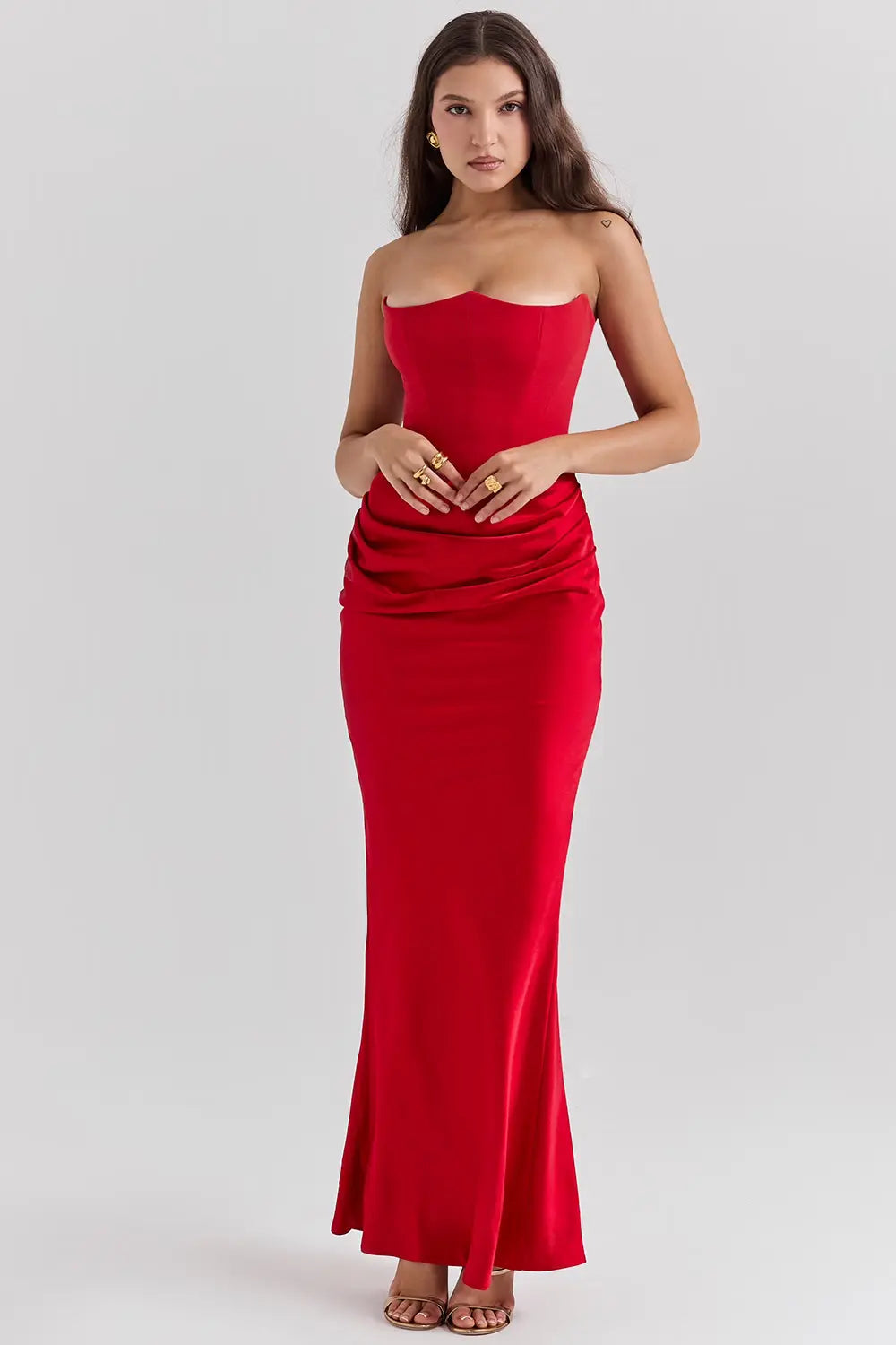 Aurélie - Robe Mariage Invitée Maxi Femme Élégante avec Bustier Corset et Jupe Drapée Sirène