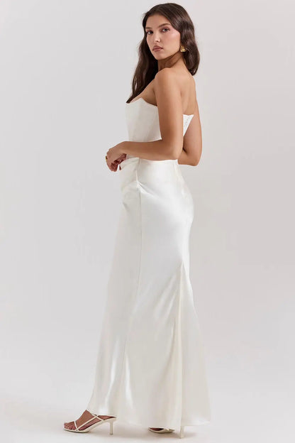 Aurélie - Robe Mariage Invitée Maxi Femme Élégante avec Bustier Corset et Jupe Drapée Sirène